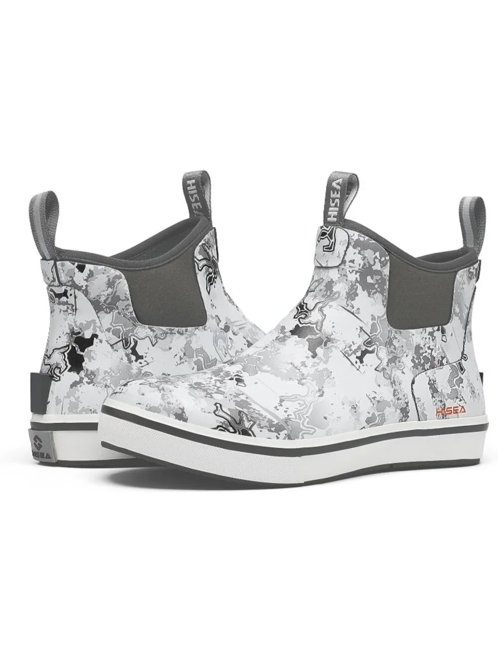 Men's Grey Camo Ankle Deck Waterproof Rubber Neoprene Fishing Non-Slip Rain Boot